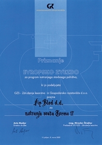 Bild von 1. Preis „der Europäische Stern“ 2006 und 2005 für Feuerschutztürflügel mit Intarsie.